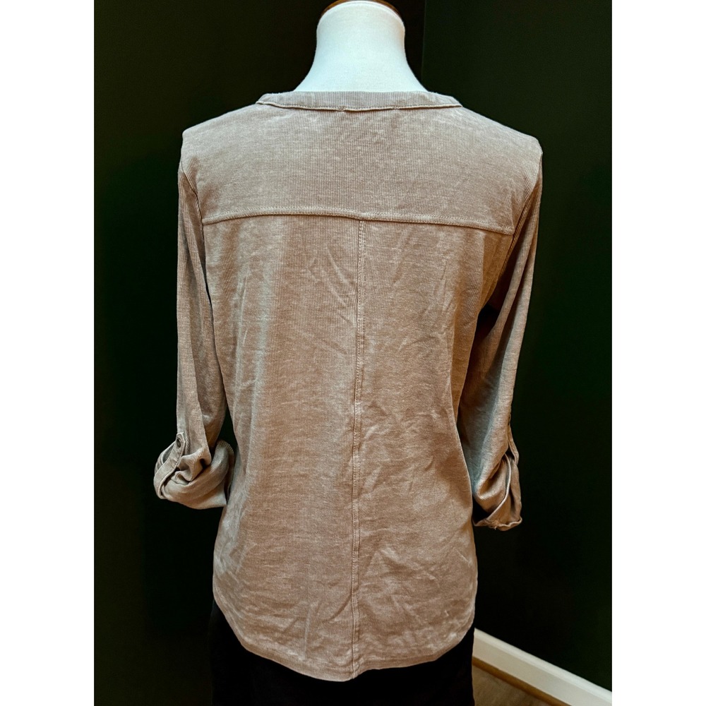 Jane + Delancy Taupe Ribbed Henley Long Sleeve Tunic Top Women's M - Picture 2 of 7